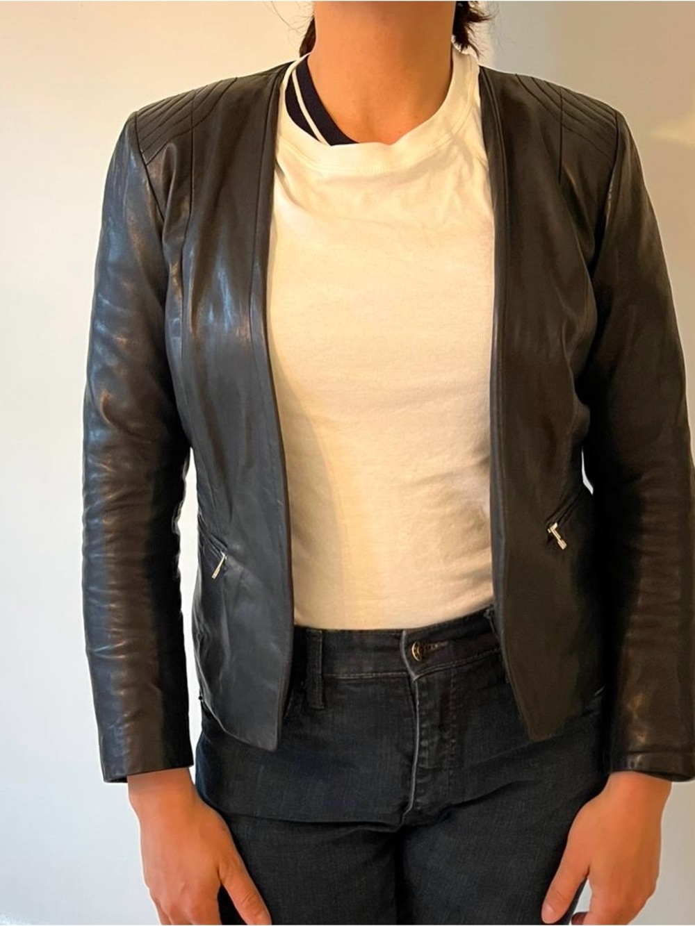 Sandro Black Leather Zip-Pocket Jacket